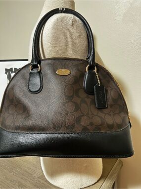 Coach Cora Dome Brown Signature Coated Canvas and Black Leather Satchel, Rare